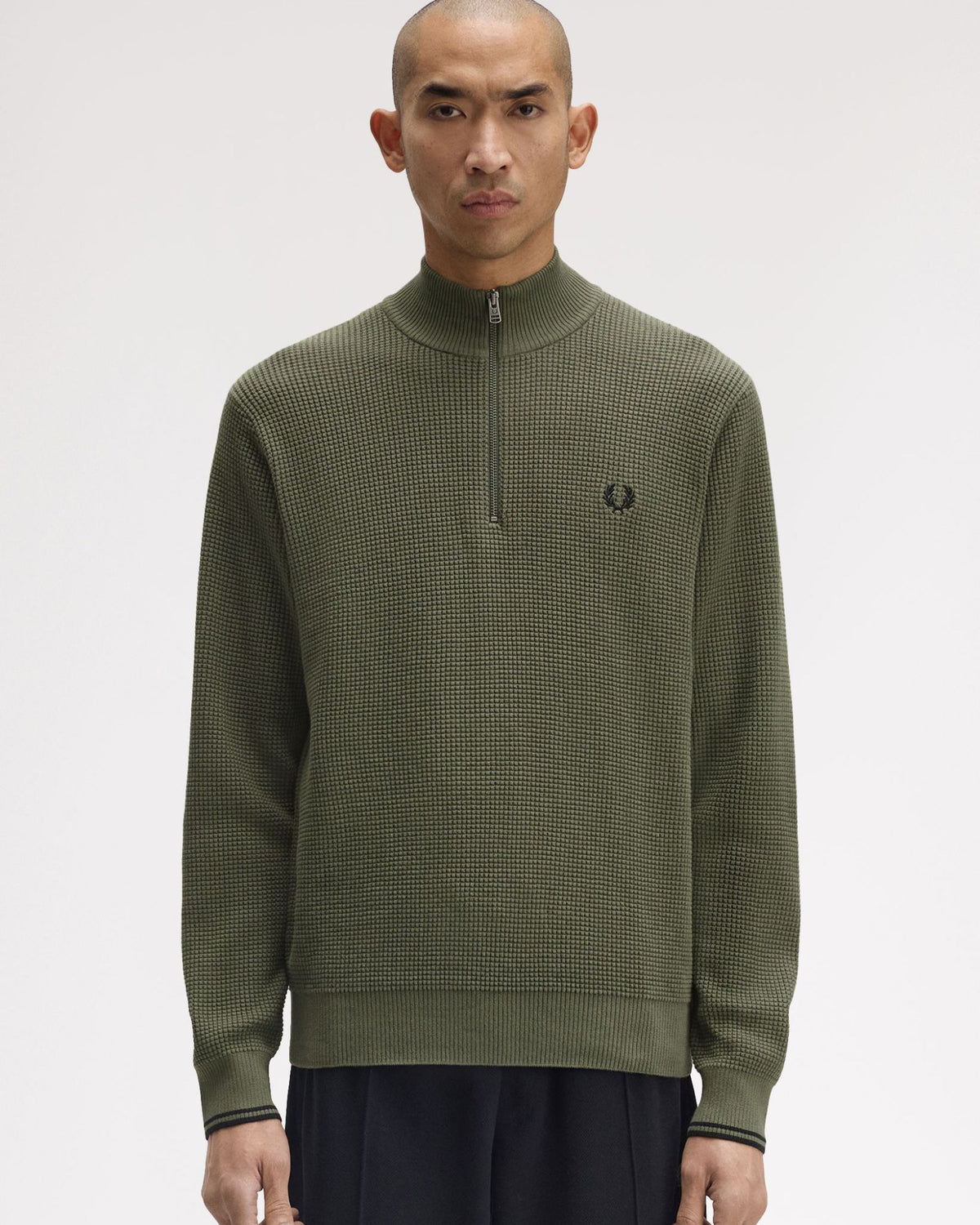 Fred Perry Waffle Stitch Half Zip Jumper - Laurel Wreath Green | Fred Perry Sweaters & Knitwear | JEANSTORE
