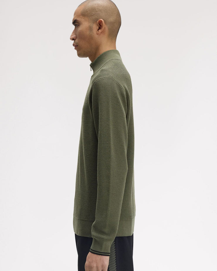 Fred Perry Waffle Stitch Half Zip Jumper - Laurel Wreath Green