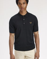 Fred Perry SUPIMA® Cotton Knitted Polo Shirt - Black | Fred Perry Polo Shirts | JEANSTORE