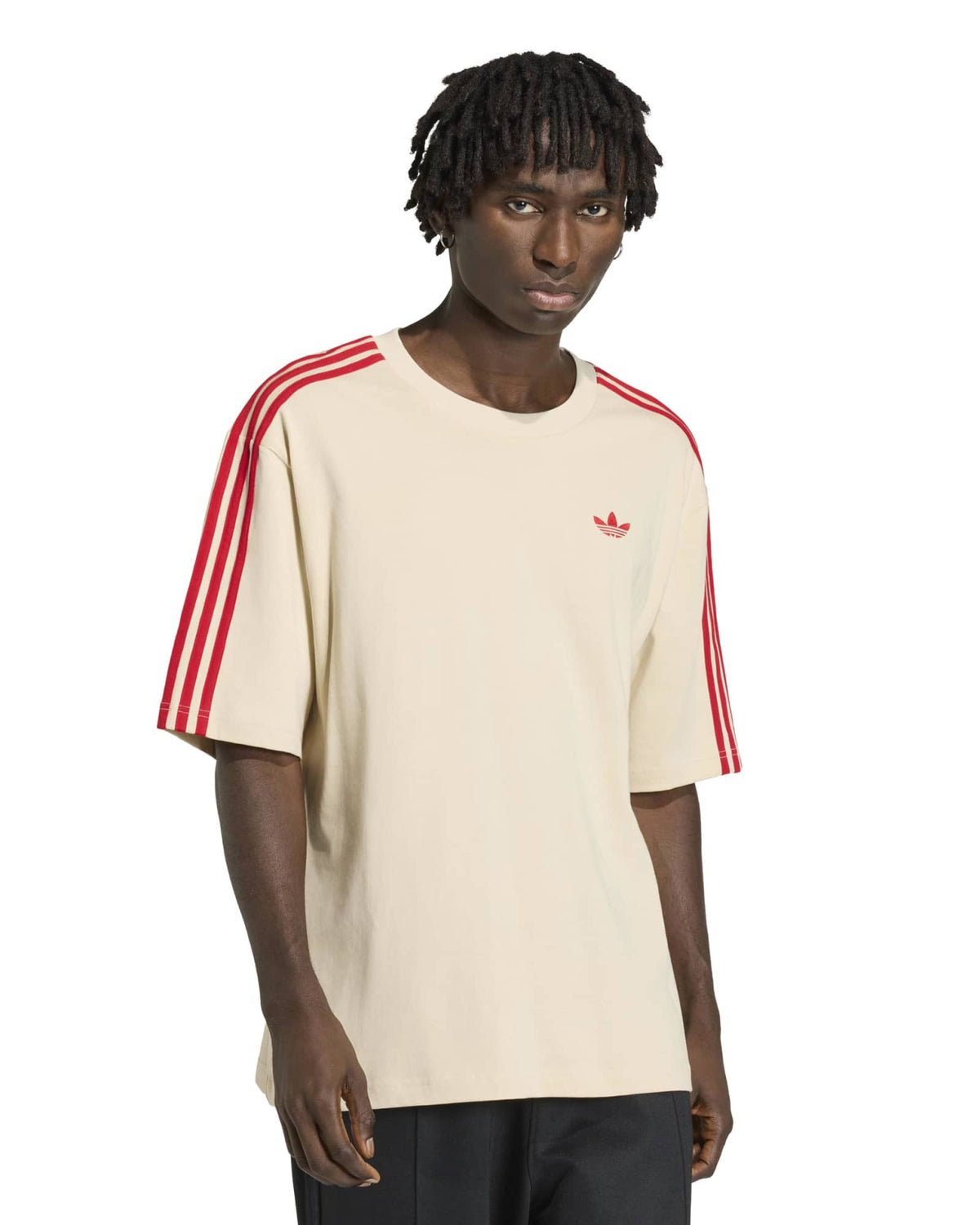 Adidas 3-Stripes Tee - Crystal Linen / Better Scarlet | Adidas Originals T Shirts | JEANSTORE