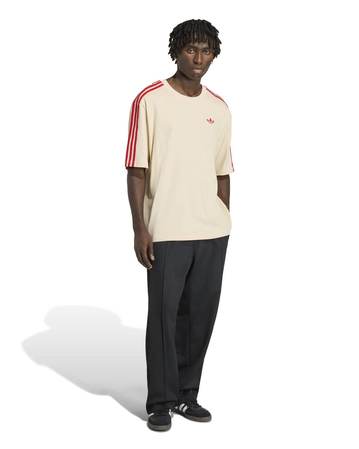 Adidas 3-Stripes Tee - Crystal Linen / Better Scarlet | Adidas Originals T Shirts | JEANSTORE