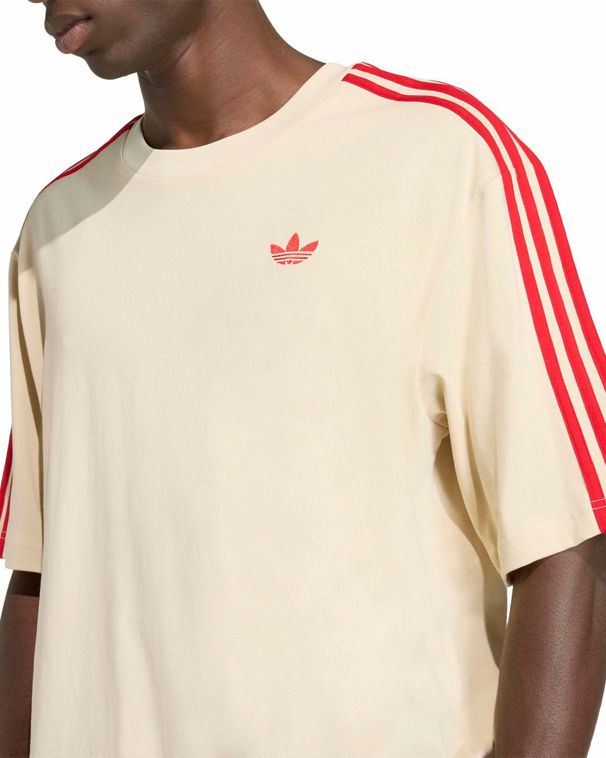Adidas 3-Stripes Tee - Crystal Linen / Better Scarlet | Adidas Originals T Shirts | JEANSTORE