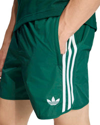 adidas sprinter shorts green close up showing 3 stripes and logo detail