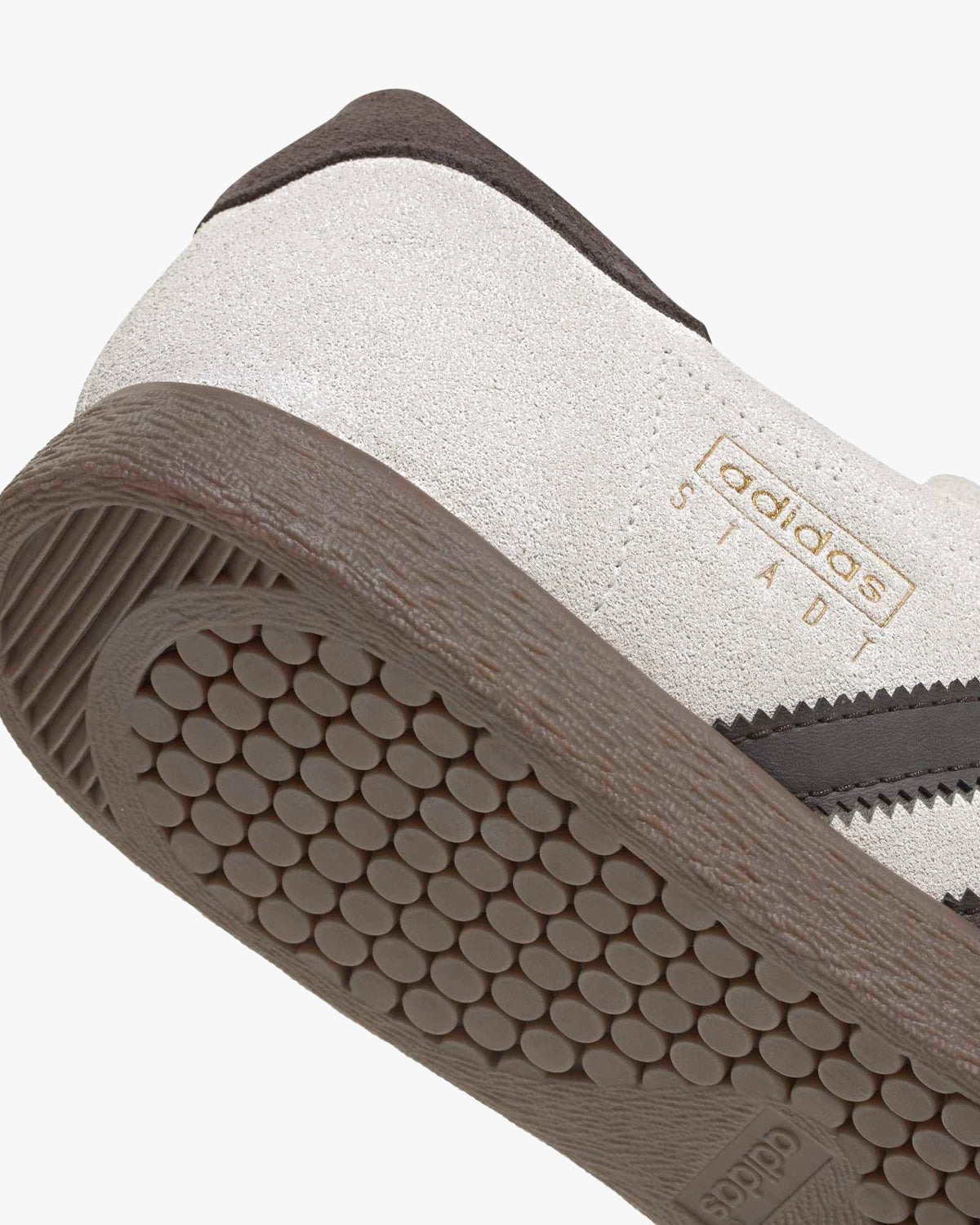 adidas stadt trainers gum sole detail from below at an angle