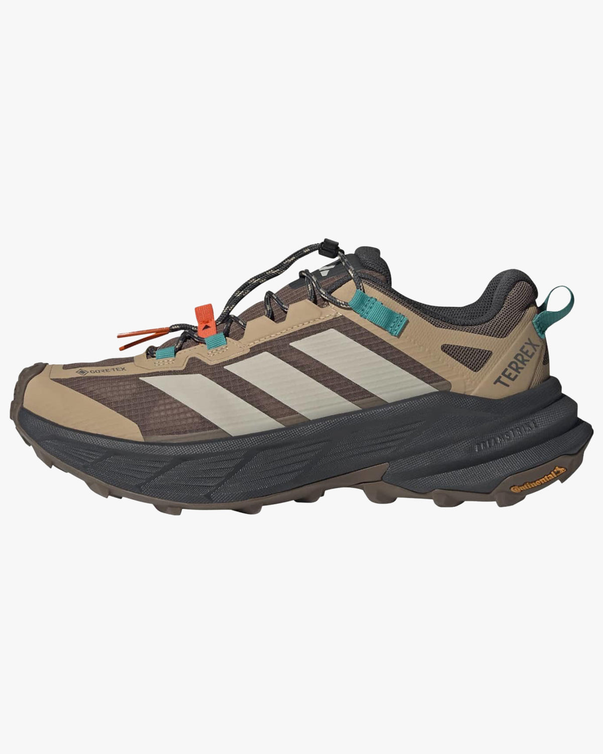 adidas terrex freehiker sl gore tex hiking shoes beige with teal accents side view