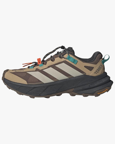 adidas terrex freehiker sl gore tex hiking shoes beige with teal accents side view