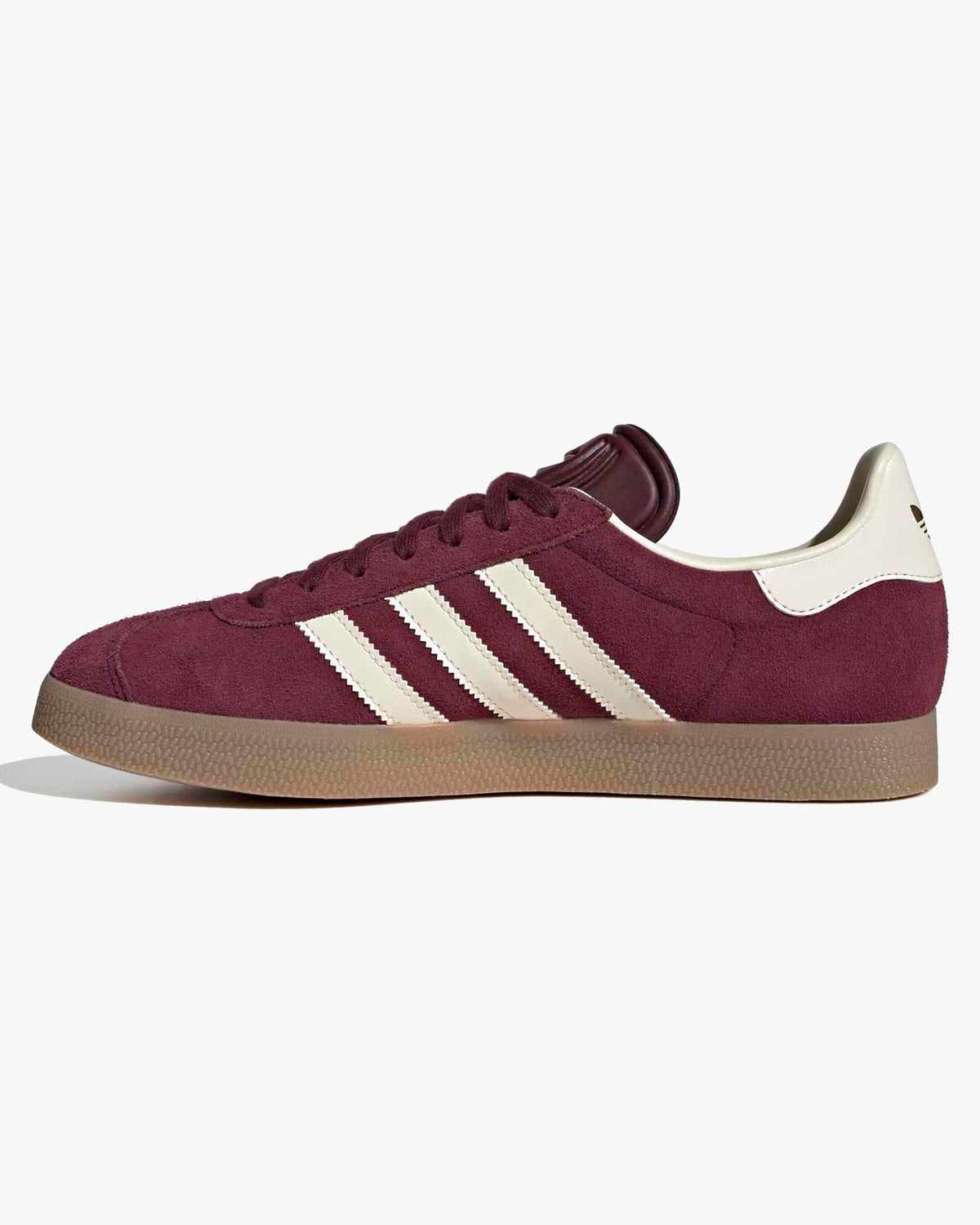 adidas gazelle trainers maroon cream pair viewed together against white backgroun