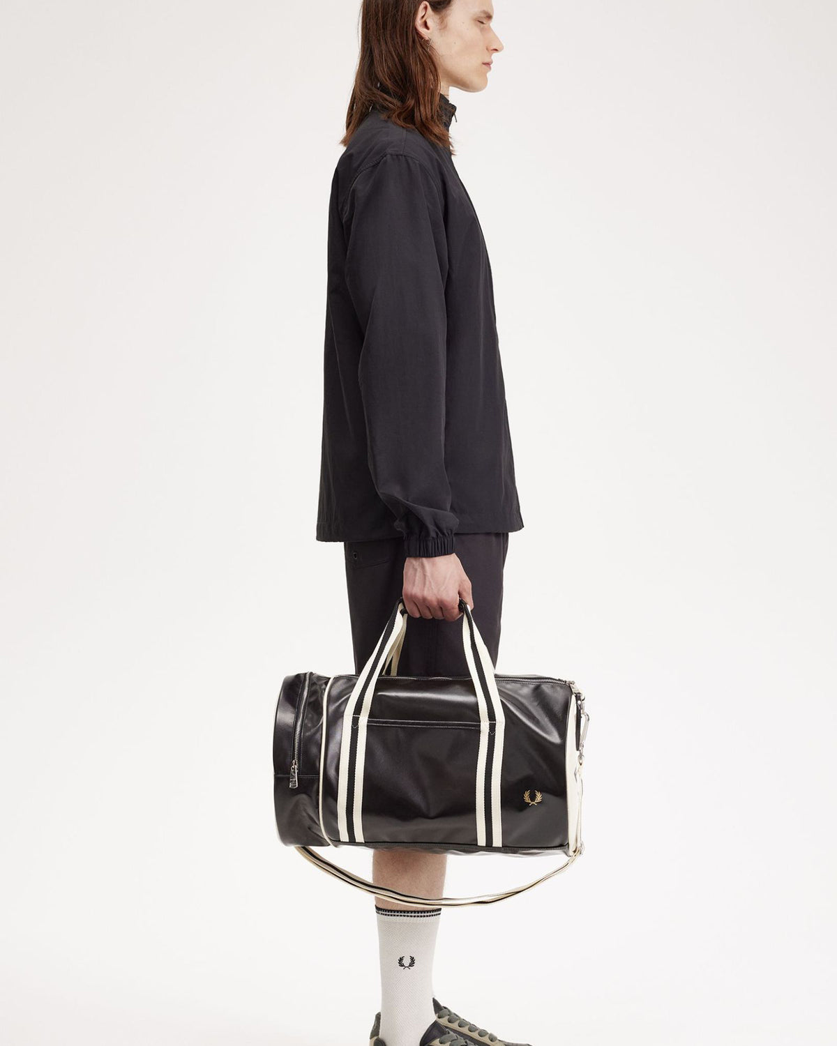 Fred Perry Classic Barrel Bag - Black / Ecru | Fred Perry Bags | JEANSTORE