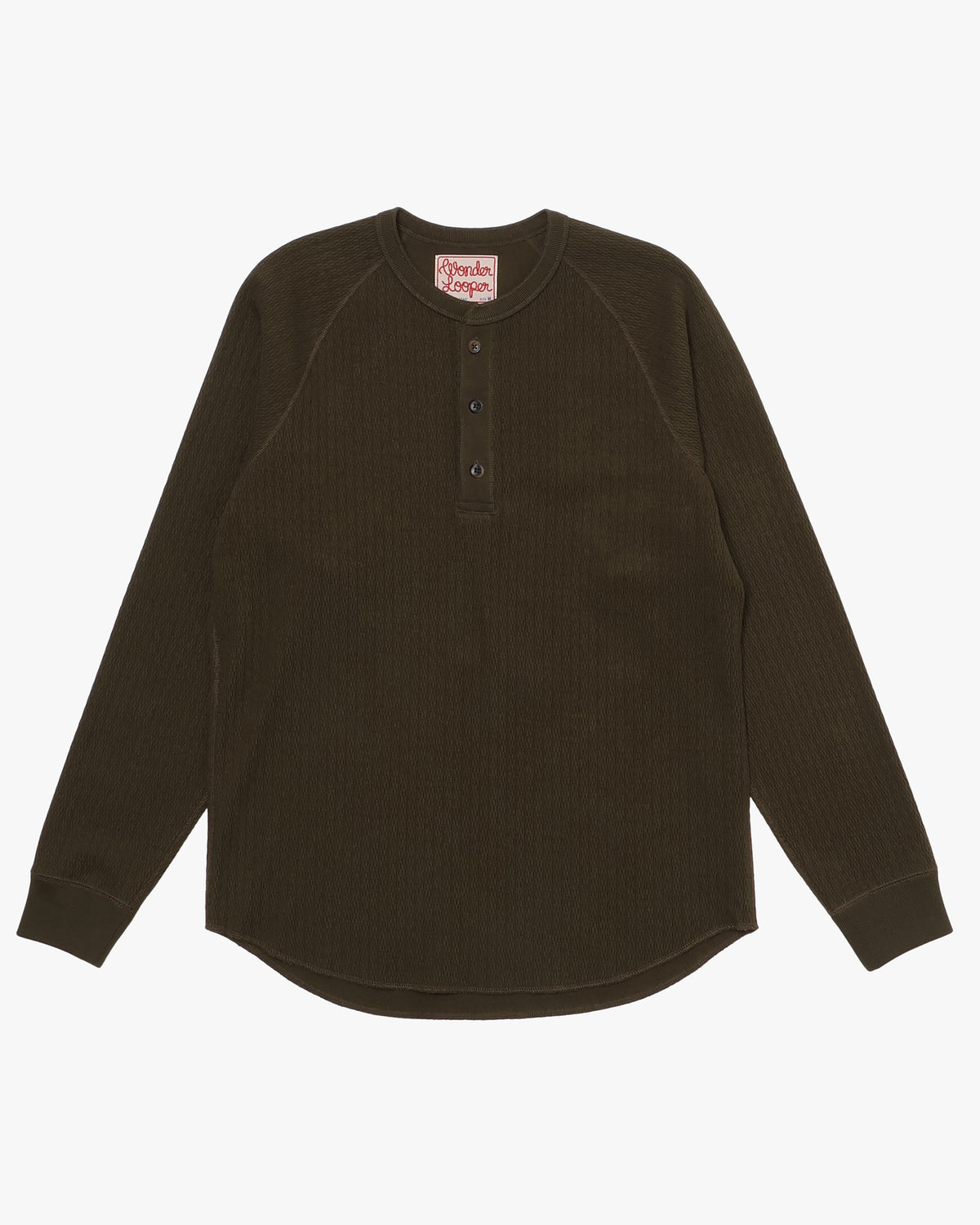 Wonder Looper Cashmere Blend Honeycomb L/S Henley - Khaki