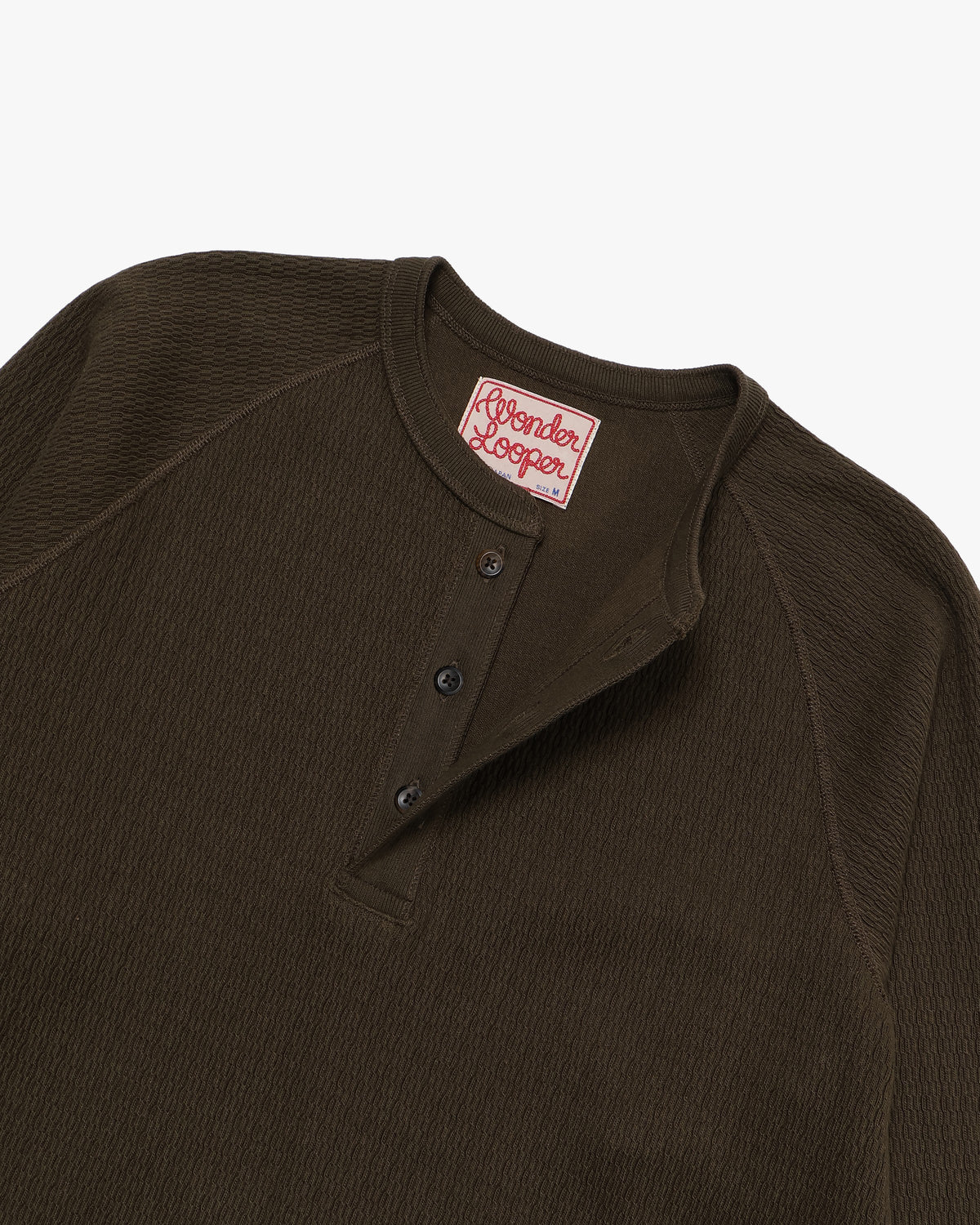 Wonder Looper Cashmere Blend Honeycomb L/S Henley - Khaki