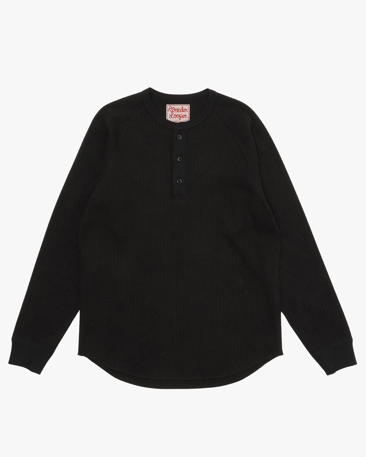Wonder Looper Cashmere Blend Honeycomb L/S Henley - Sumi Black | Wonder Looper T Shirts | JEANSTORE