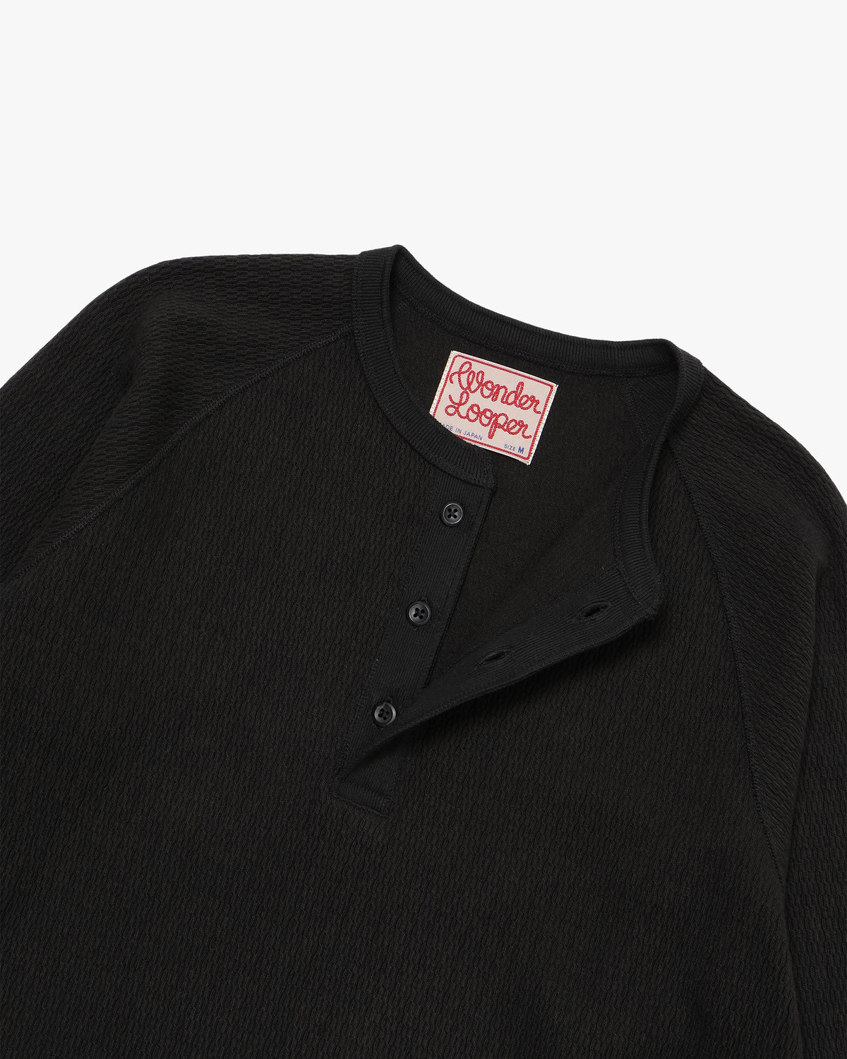 Wonder Looper Cashmere Blend Honeycomb L/S Henley - Sumi Black | Wonder Looper T Shirts | JEANSTORE