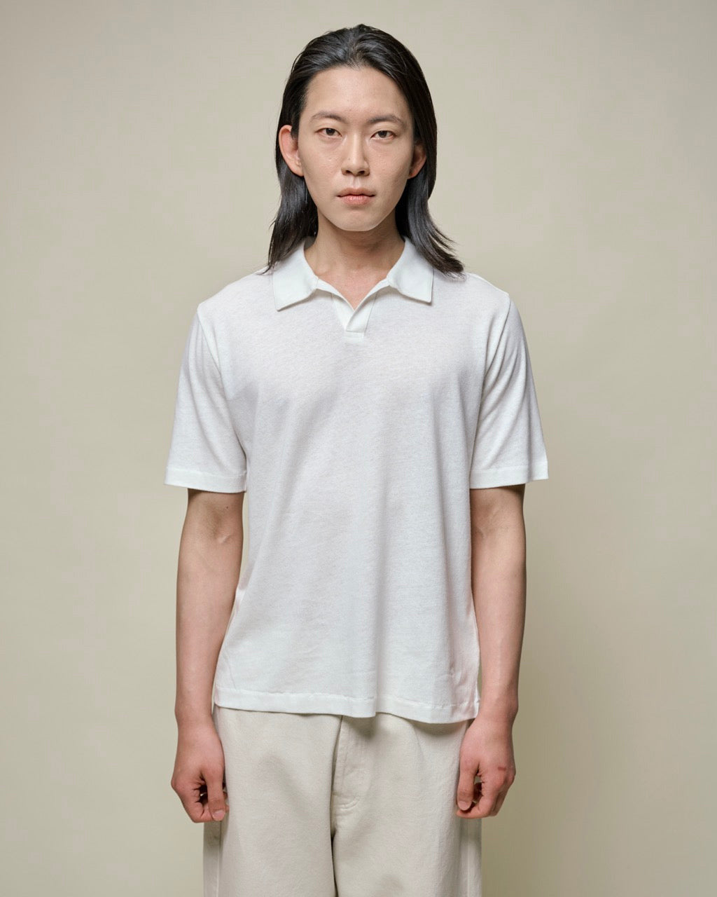 Merz b. Schwanen LINEN02 Relaxed Linen-Cotton Polo Shirt - White | Merz b. Schwanen Polo Shirts | JEANSTORE