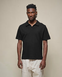 Merz b. Schwanen LINEN02 Relaxed Linen-Cotton Polo Shirt - Deep Black | Merz b. Schwanen Polo Shirts | JEANSTORE