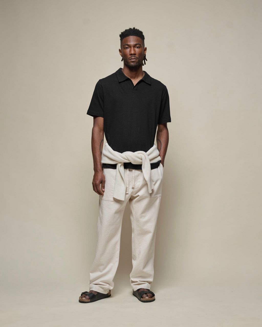 Merz b. Schwanen LINEN02 Relaxed Linen-Cotton Polo Shirt - Deep Black | Merz b. Schwanen Polo Shirts | JEANSTORE