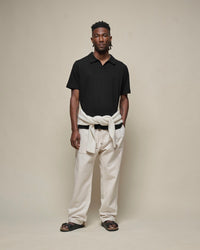 Merz b. Schwanen LINEN02 Relaxed Linen-Cotton Polo Shirt - Deep Black | Merz b. Schwanen Polo Shirts | JEANSTORE