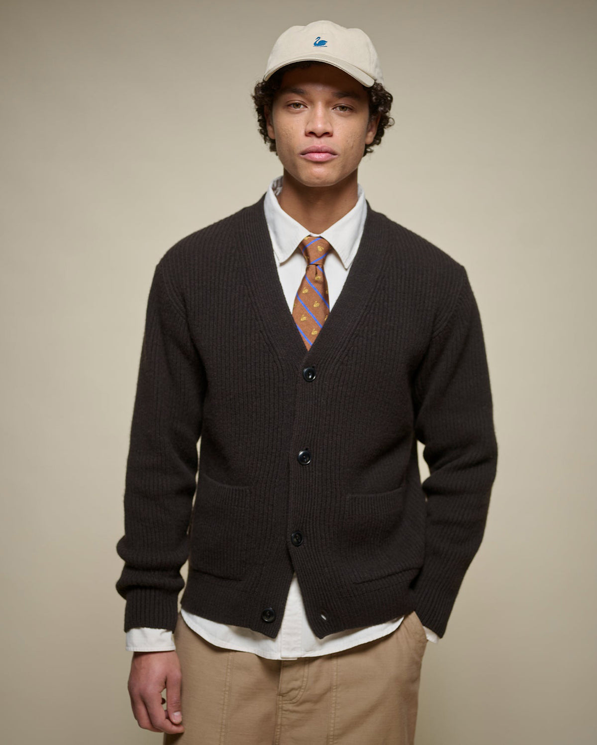 Merz b. Schwanen LOCG02 Merino Wool & Cashmere Relaxed Cardigan - Espresso
