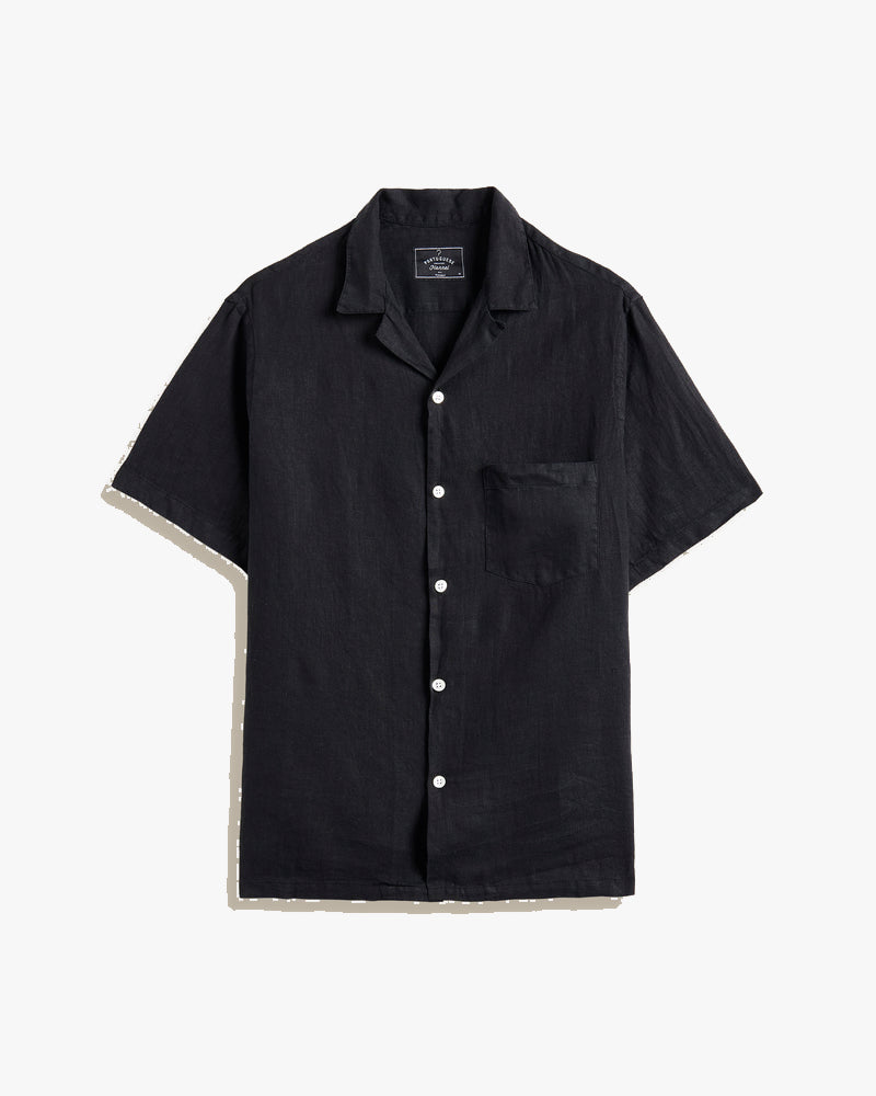Portuguese Flannel Linen Camp Collar Shirt - Black