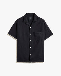 Portuguese Flannel Linen Camp Collar Shirt - Black