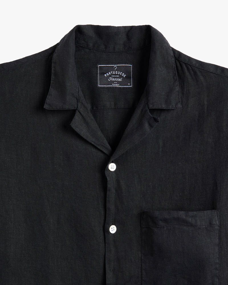 Portuguese Flannel Linen Camp Collar Shirt - Black