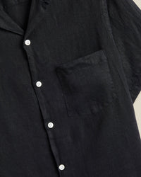 Portuguese Flannel Linen Camp Collar Shirt - Black