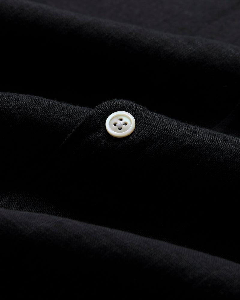 Portuguese Flannel Linen Camp Collar Shirt - Black