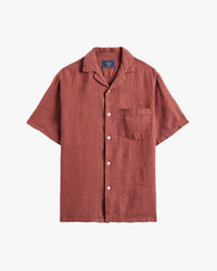 Portuguese Flannel Linen Camp Collar Shirt - Bordeaux