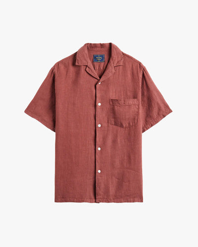 Portuguese Flannel Linen Camp Collar Shirt - Bordeaux