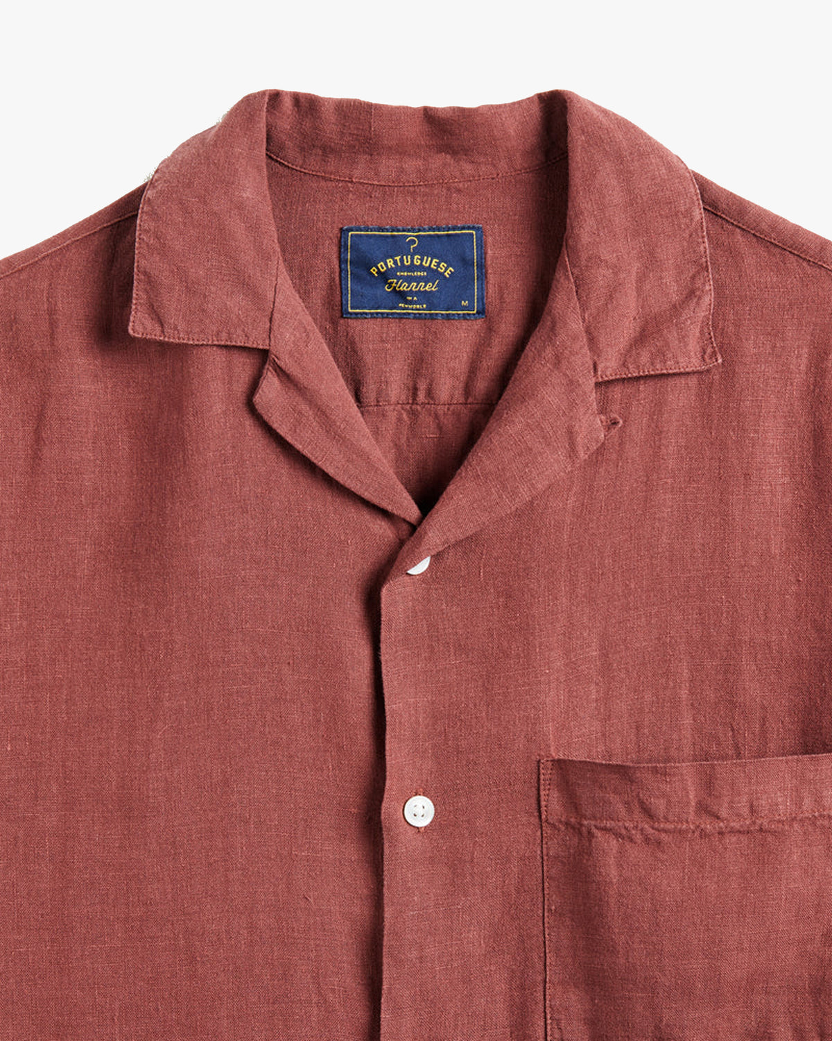 Portuguese Flannel Linen Camp Collar Shirt - Bordeaux