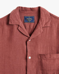 Portuguese Flannel Linen Camp Collar Shirt - Bordeaux