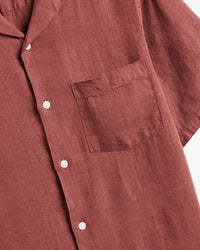 Portuguese Flannel Linen Camp Collar Shirt - Bordeaux