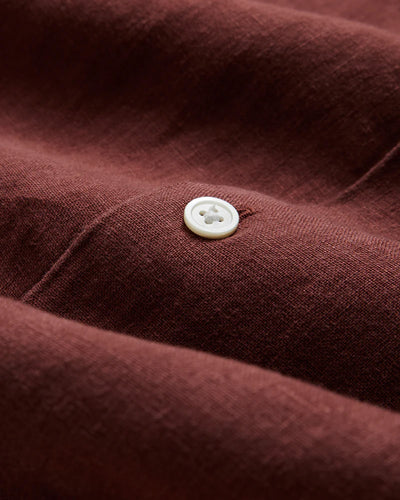Portuguese Flannel Linen Camp Collar Shirt - Bordeaux