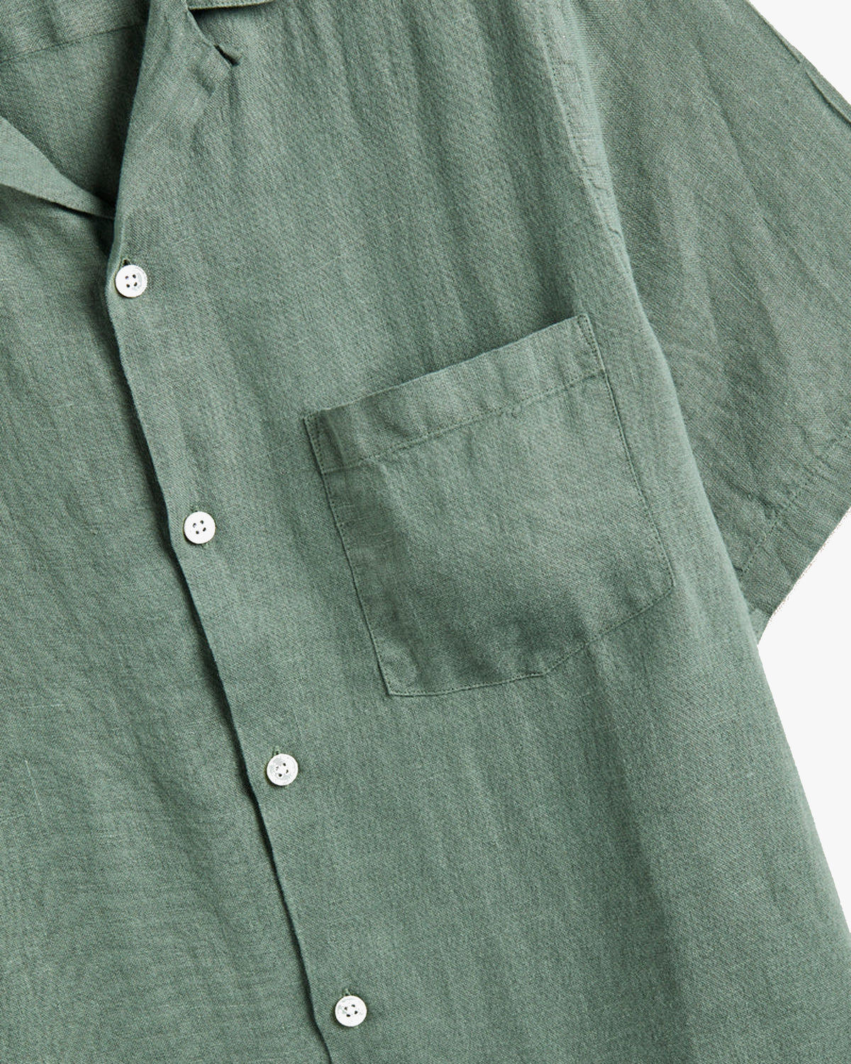 Portuguese Flannel Linen Camp Collar Shirt - Dry Green | Portuguese Flannel Shirts | JEANSTORE
