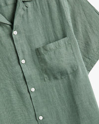 Portuguese Flannel Linen Camp Collar Shirt - Dry Green | Portuguese Flannel Shirts | JEANSTORE
