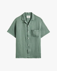 Portuguese Flannel Linen Camp Collar Shirt - Dry Green | Portuguese Flannel Shirts | JEANSTORE