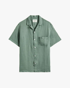 Portuguese Flannel Linen Camp Collar Shirt - Dry Green