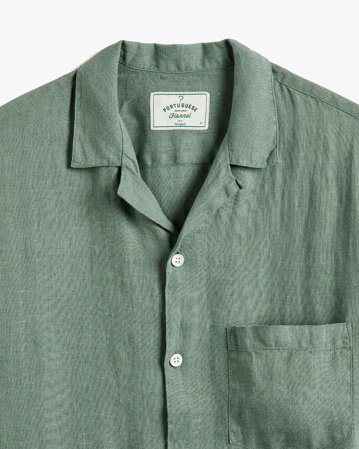 Portuguese Flannel Linen Camp Collar Shirt - Dry Green | Portuguese Flannel Shirts | JEANSTORE