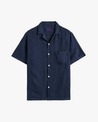 Portuguese Flannel Linen Camp Collar Shirt - Navy