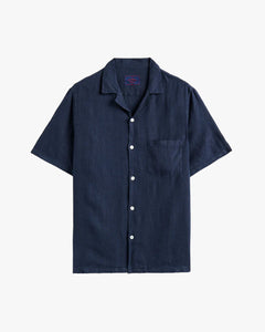 Portuguese Flannel Linen Camp Collar Shirt - Navy