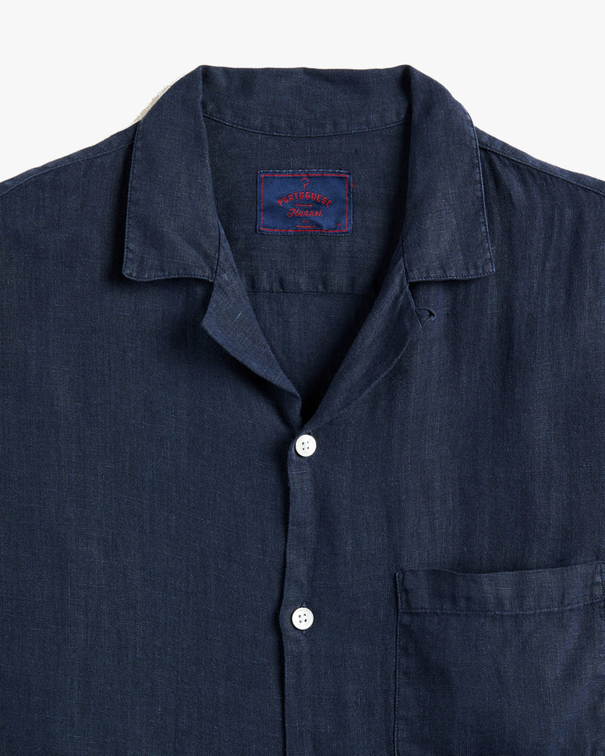 Portuguese Flannel Linen Camp Collar Shirt - Navy