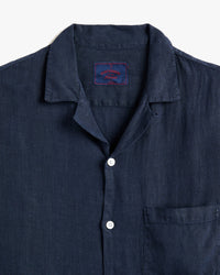 Portuguese Flannel Linen Camp Collar Shirt - Navy