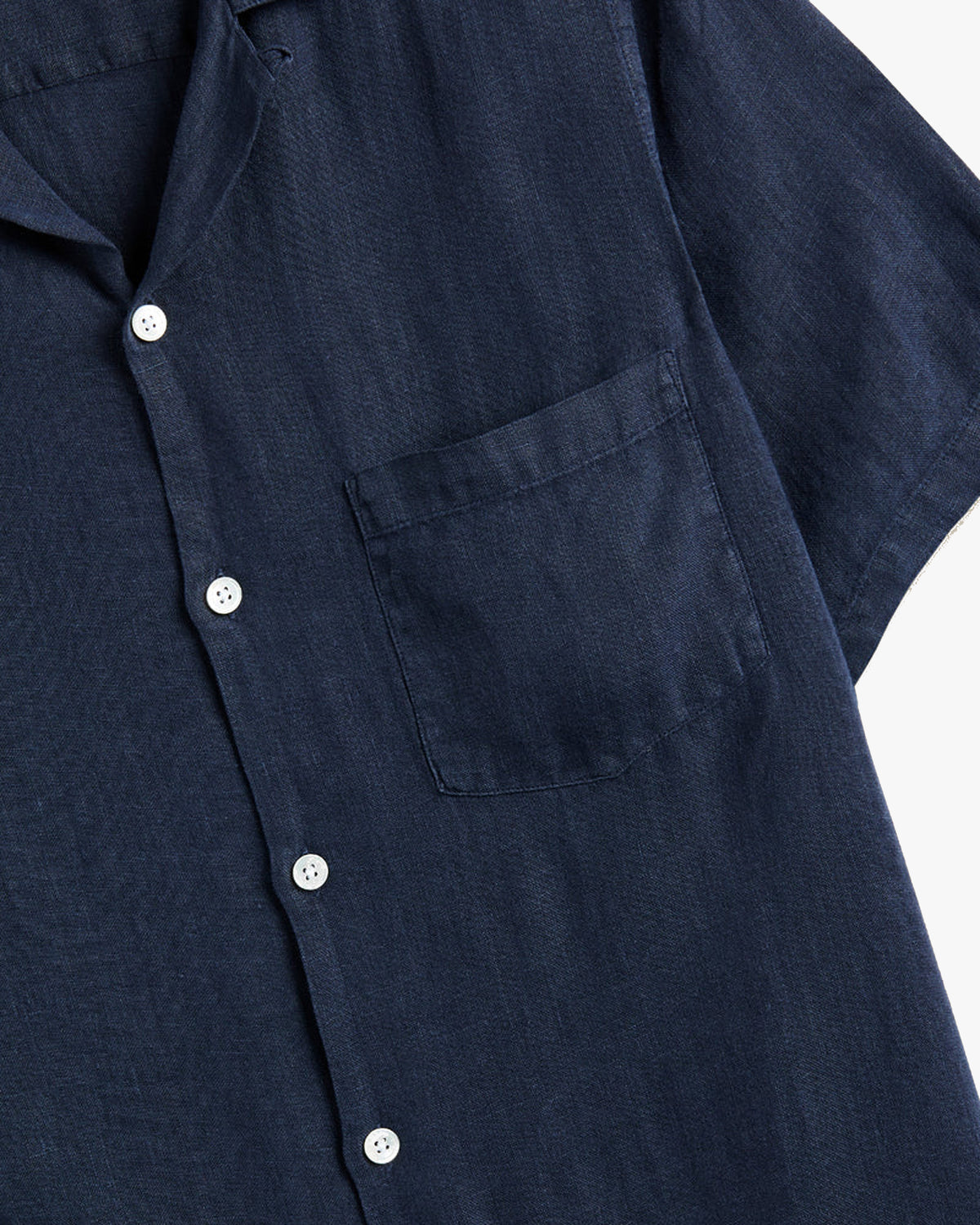 Portuguese Flannel Linen Camp Collar Shirt - Navy