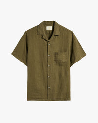 Portuguese Flannel Linen Camp Collar Shirt - Olive