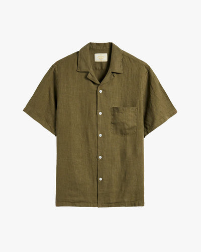 Portuguese Flannel Linen Camp Collar Shirt - Olive