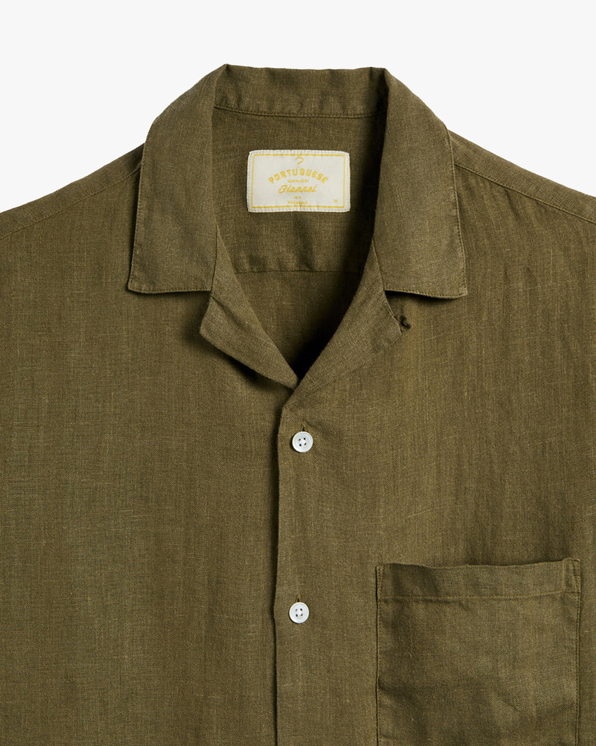 Portuguese Flannel Linen Camp Collar Shirt - Olive
