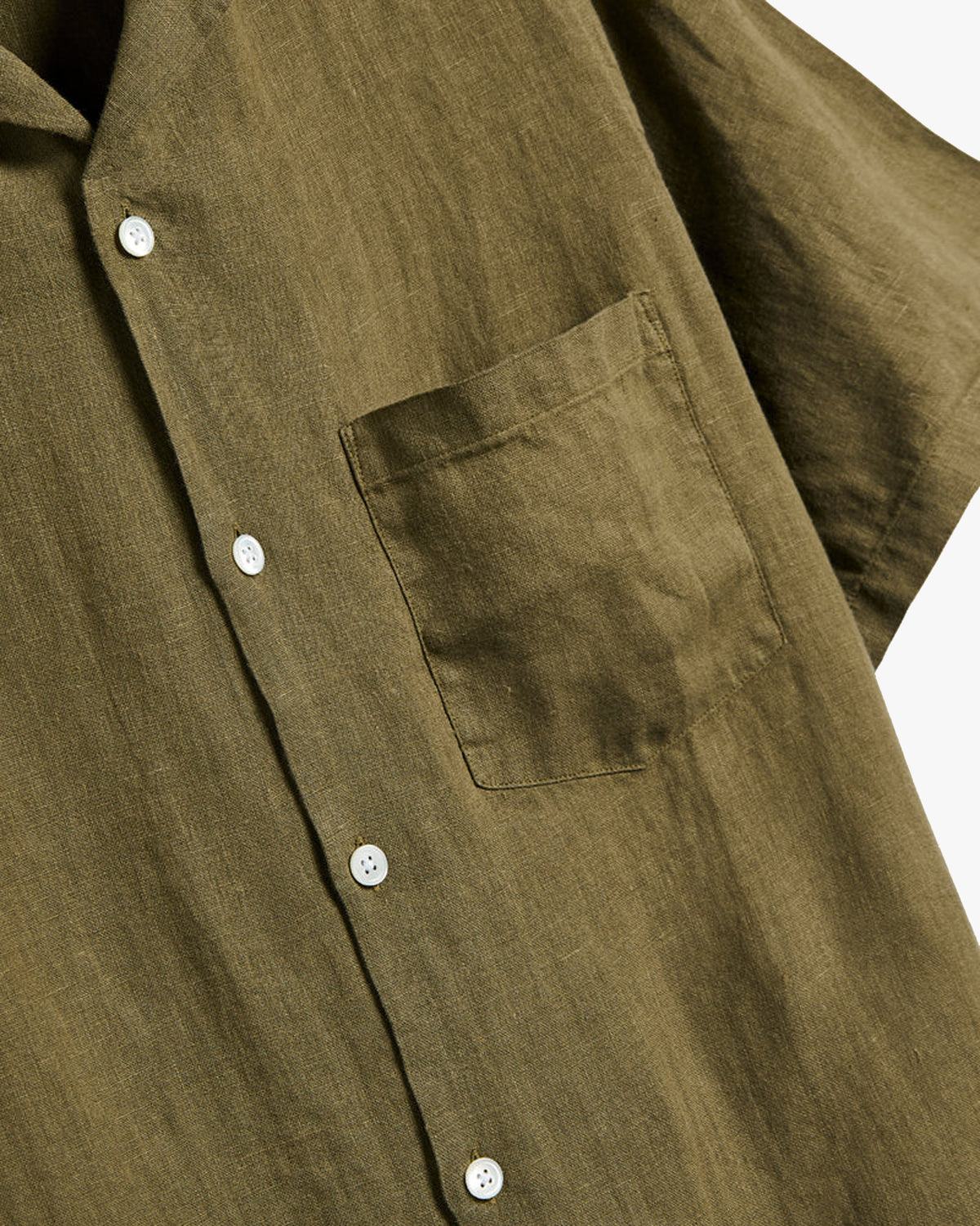 Portuguese Flannel Linen Camp Collar Shirt - Olive
