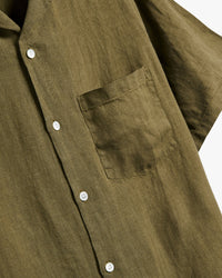 Portuguese Flannel Linen Camp Collar Shirt - Olive