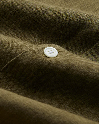 Portuguese Flannel Linen Camp Collar Shirt - Olive