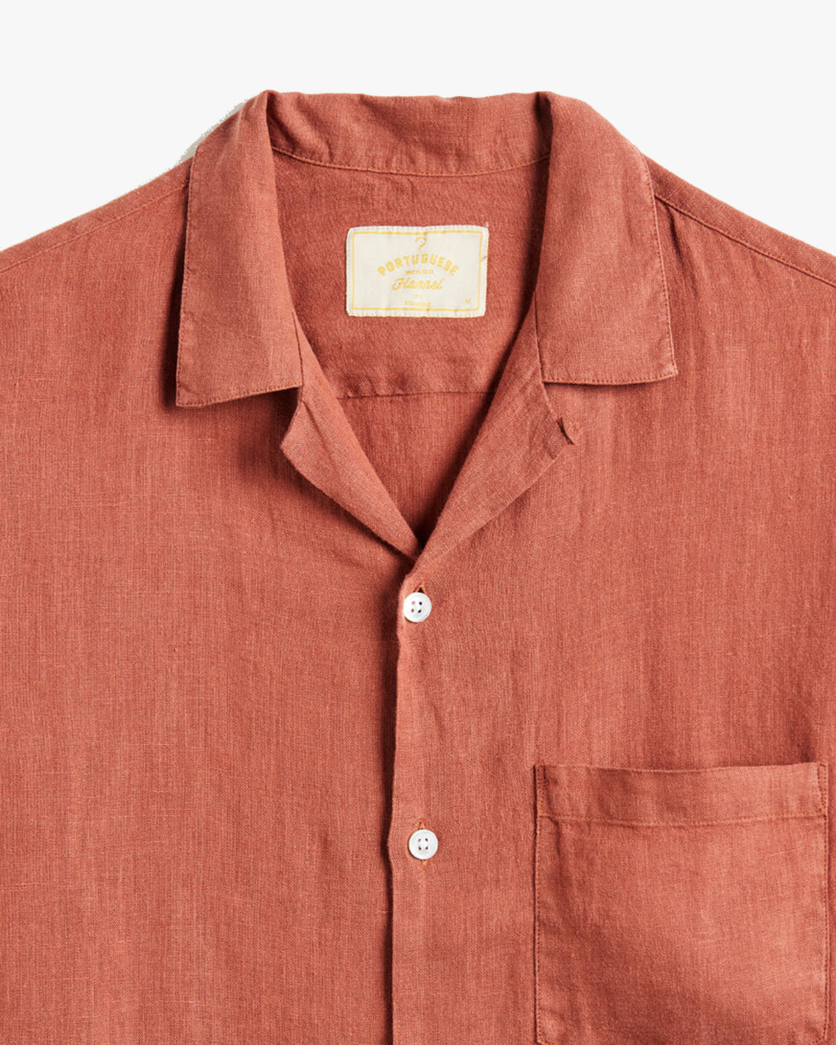 Portuguese Flannel Linen Camp Collar Shirt - Terracotta | Portuguese Flannel Shirts | JEANSTORE