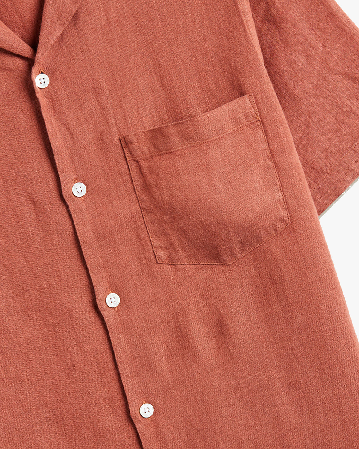 Portuguese Flannel Linen Camp Collar Shirt - Terracotta | Portuguese Flannel Shirts | JEANSTORE
